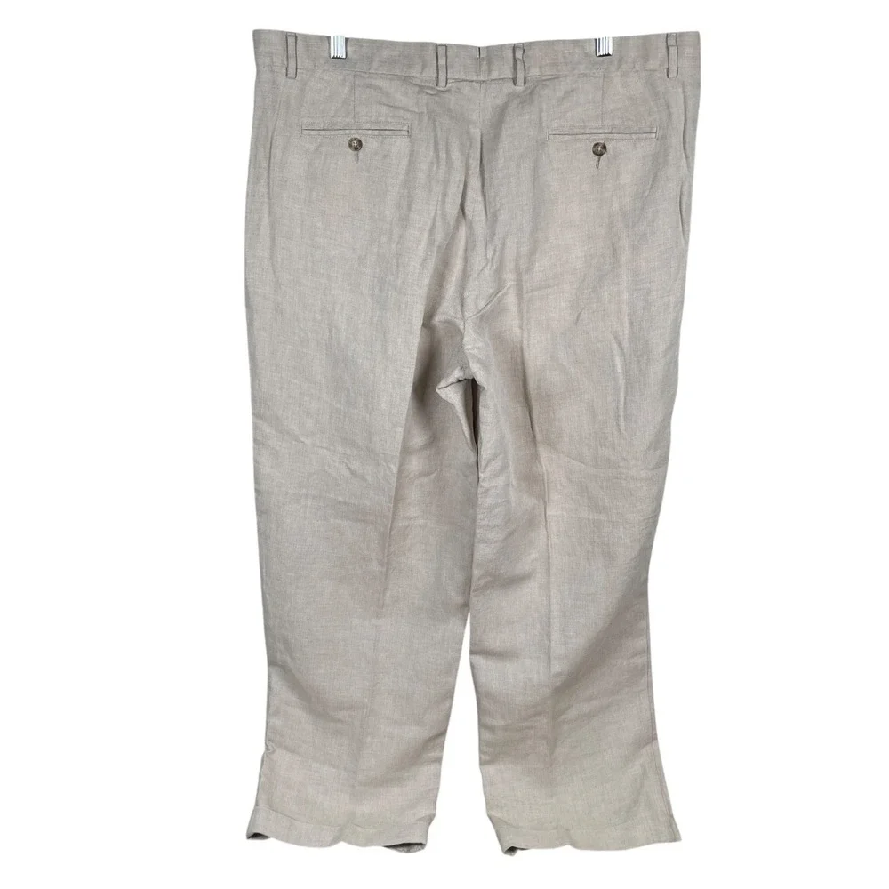 New Daniel Cremieux Linen Blend‎ Pleated Chino Pants Mens 42x30 Beige $79.50